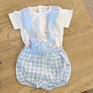Baby Blue Gingham Suspender Outfit
